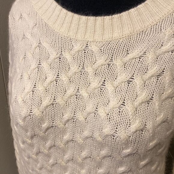 J.Crew Pullover Sweater Small White Angora Rabbit Hair-Wool Cable Knit - Picture 2 of 5